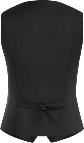 Vista 2 de Belle Poque Chaleco de doble botonadura para mujer, chaleco vintage con cuello de solapa y 2 bolsillos