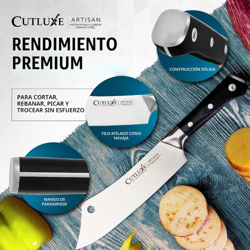 Vista 9 de Cutluxe Cuchillo Cleaver de Chef – Cuchillo de Carnicero Cleaver de Carne de 8" – Hoja de Acero Alemán, Espiga Completa, Diseño de Mango Ergonómico