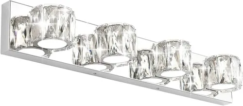 Vista 9 de Aipsun 3 luces de cristal para tocador sobre espejo, modernas luces LED para tocador de baño, accesorios de iluminación (luces blancas)