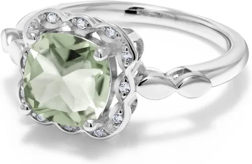 Vista 41 de Gem Stone King Anillo de compromiso de plata de ley 925 de 0.315 in con piedra natal y zafiro blanco creado Anillo de compromiso de boda