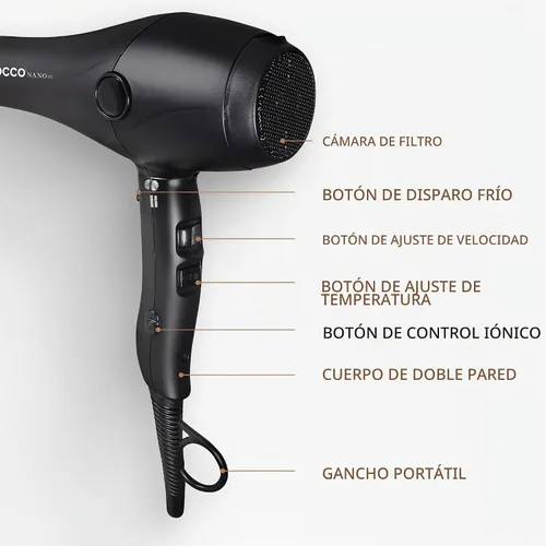 Vista 8 de COCCO Nano Pro - Secador de pelo, ultraligero, sistema Intel iónico, color Negro