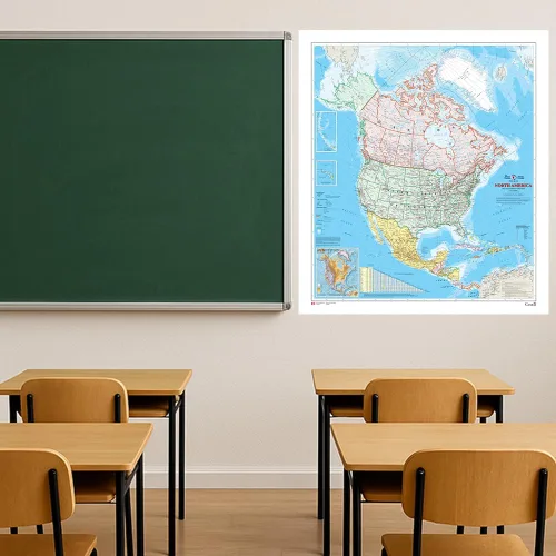 Vista 2 de Mapa de pared de América del Norte - Atlas of Canada - 34" x 39" laminado