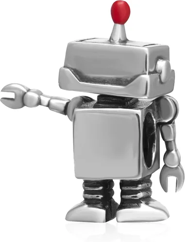 Vista 3 de Heartbeats - Dijes de robot inteligentes de plata de ley 925 para pulseras europeas, Plata esterlina