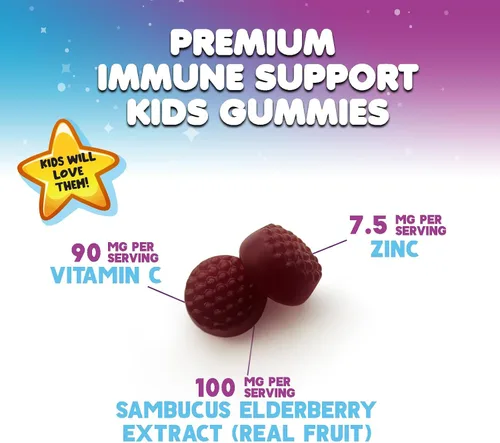 Vista 3 de Gomitas de saúco para apoyo inmunológico para niños, vitaminas C, zinc y apoyo para niños, suplemento de saúco Nature's Sambucus vegano, sin gluten
