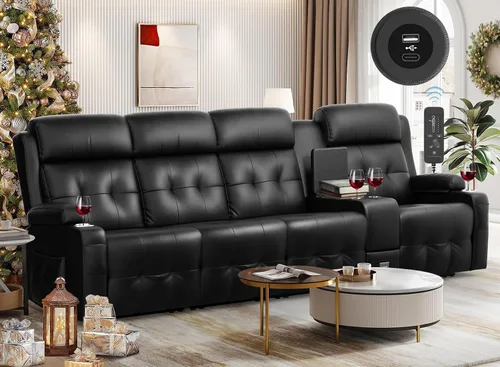 Vista 27 de Sofá reclinable, sofá reclinable con masaje de 3 plazas con gran capacidad de peso, sofá de dos plazas para RV con espacio libre con consola, USB