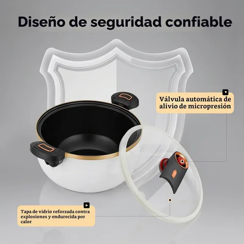 Vista 6 de Olla a presión micro de 8 L/8.45 cuartos de galón, olla multifunción de micro presión con tapa transparente, olla de barro de pie con asas Blanco