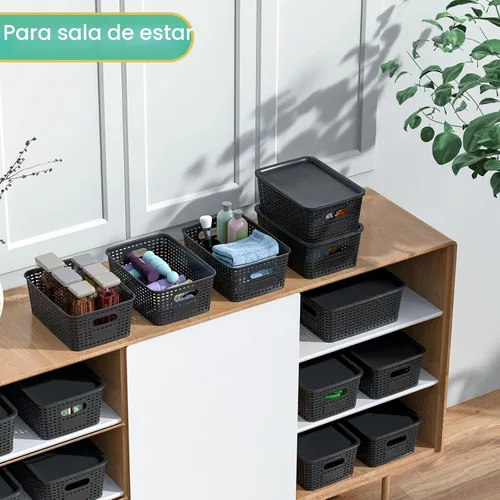Vista 4 de Cestas de almacenamiento de plástico con tapa, contenedores de almacenamiento de plástico apilables: cestas de almacenamiento para organizar