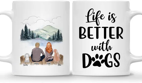 Vista 23 de Taza Personalizada de Gossby para Perros - La vida es mejor con perros (2 hombres - 2 perros) - Taza de perro personalizable para papás de perros