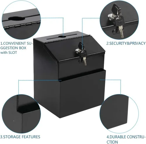 Vista 7 de KYODOLED Buzón de montaje en pared, buzón de correo de gran capacidad, caja de sugerencias de metal con cerradura, caja de papeletas con 50 tarjetas