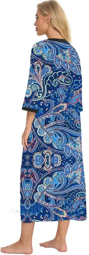 Vista 5 de Bloggerlove House Dresses for Womens Robe Long Zip Up House Coat Half Sleeve Night Gowns Comfy Sleepwear Print Loungewear
