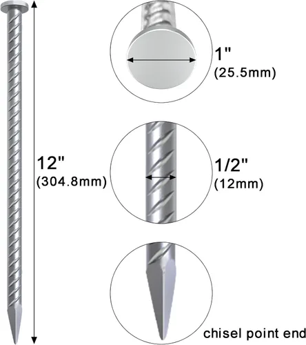 Vista 2 de VVOKGO Estacas de refuerzo de 12 pulgadas de metal con puntas en espiral para asfalto (16 piezas), anclajes galvanizados de 1/2 pulgada de diámetro