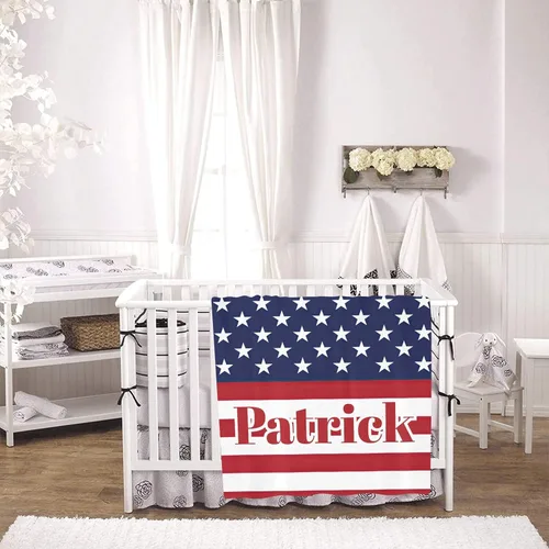 Vista 3 de XOZOTY Manta de bebé personalizada con diseño de estrellas y rayas para el Día de la Independencia con nombre para niñas y niños, mantas