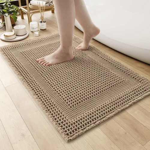 Vista 11 de AMOAMI Tapete de baño absorbente, diseño de punto gofre, antideslizante, lavable a máquina, con borlas, ultrasuave, bohemio, para piso, 2 x 4 pies