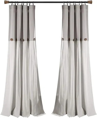 Vista 33 de Lush Decor - Panel de cortina de ventana con botón de lino, único, 40 pulgadas de ancho x 84 pulgadas de largo, negro y blanco claro - Cortinas