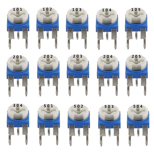 Vista 4 de BOJACK 15 valores 150 piezas 100 ohmios- 2M ohmios Resistencia variable 0.236 in Potenciómetro Surtido Kit packag en una caja de plástico