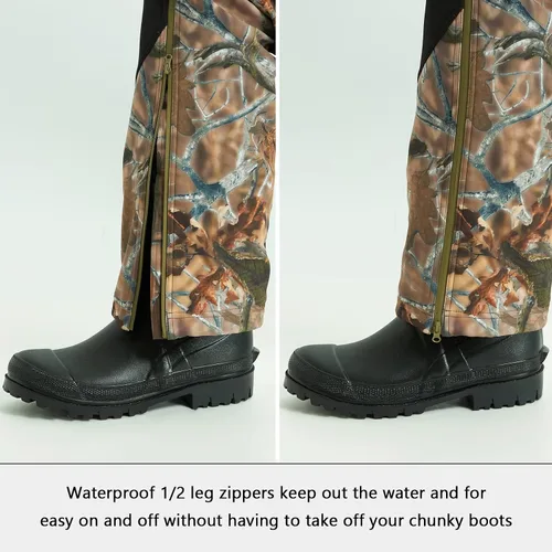 Vista 7 de BASSDASH Pantalones de caza con aislamiento de empalme, resistentes al agua, camuflados, tácticos, reforzados, resistentes al viento