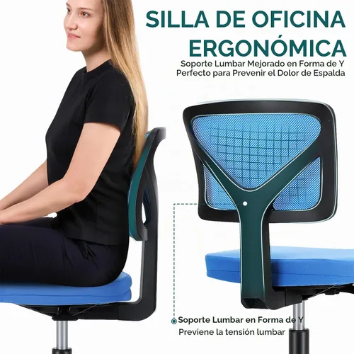 Vista 4 de DUMOS Sillas de oficina pequeñas con ruedas, ergonómicas ajustables para escritorio en casa, silla giratoria con ruedas, sin brazos, cómoda malla