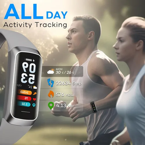 Vista 3 de Rastreador de actividad física para hombres y mujeres, reloj inteligente con presión arterial, frecuencia cardíaca, temperatura corporal y monitor