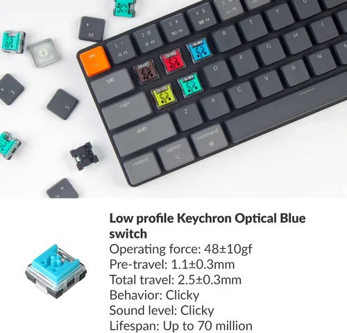 Vista 4 de Keychron K7 - Teclado de computadora con 68 teclas ultra delgado RGB retroiluminado en caliente para Mac Windows teclado mecánico inalámbrico