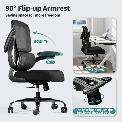 Vista 5 de TRALT Silla de oficina – Silla de escritorio ergonómica con soporte lumbar ajustable, silla de computadora de malla, sillas ejecutivas para oficina