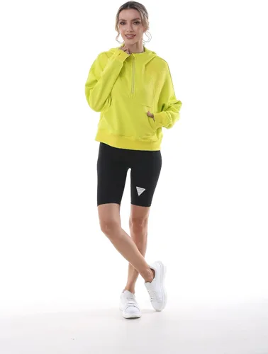 Vista 2 de MAGICMK Sudadera con capucha y cremallera para mujer, para otoño, invierno, recortada, de manga larga, camiseta de gran