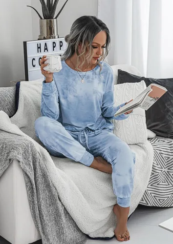 Vista 69 de Prettygarden - Conjunto de pijama de dos piezas para mujer, diseño de teñido anudado, sudadera informal de manga larga con pantalones largos, ropa