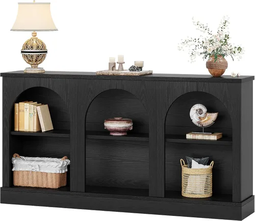 Vista 9 de Tribesigns - Mesa consola estilo granja, mesa de entrada de 63 pulgadas de largo con 3 niveles de almacenamiento, mesa de sofá rectangular de madera