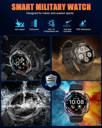 Vista 7 de Relojes inteligentes militares para hombres (contestar/hacer llamadas), reloj de fitness HD de 1.39", monitor de sueño de frecuencia cardíaca 24/7