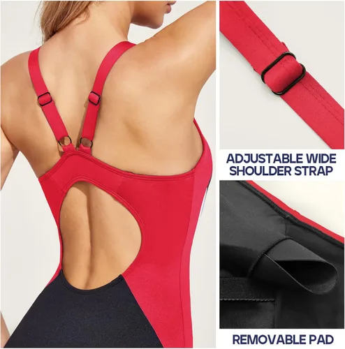 Vista 2 de Ewedoos Traje de baño deportivo de una pieza para mujer, con correa ajustable, control de abdomen, trajes de baño
