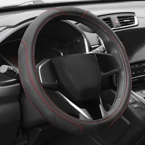 Vista 17 de Funda para volante de Auto Dynasty, protector de volante de auto de cuero de microfibra transpirable con patrón de agarre antideslizante, forro