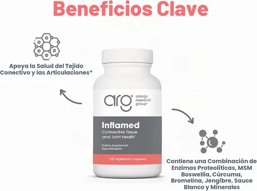 Vista 7 de Allergy Research Group - InflaMed - Soporte Articular, Atletas - Curcumina, Jengibre, MSM - 120 Cápsulas Vegetarianas