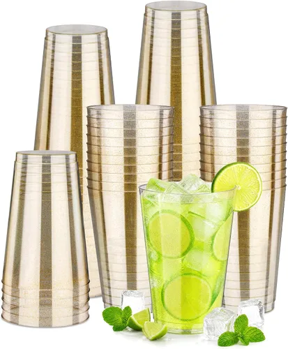 Vista 13 de Juego de 50 vasos de plástico transparente de 10 onzas con tapas