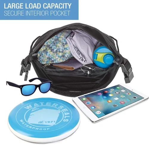 Vista 3 de WaterSeals Mochila unisex con cordón antirrobo, nailon antidesgarros impermeable (protege la cartera para iPhone + objetos de valor), Negro