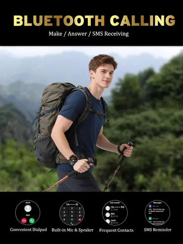 Vista 3 de Fitness Smart Watch for Men Women, Bluetooth Calling & 1.8" AMOLED, SpO2/Heart Rate/Sleep Tracker, 100+ Workout Modes, IP67 Waterproof, 7+Day Black