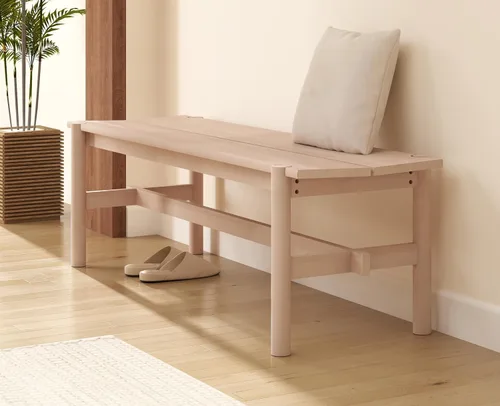 Vista 2 de EALSON Banco de madera maciza moderno de 55 pulgadas de largo, banco de comedor para dormitorio, cocina, pasillo, sala de estar, blanco lavado