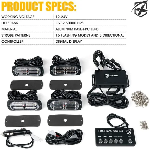 Vista 7 de Xprite Kit de 24 luces estroboscópicas LED ámbar de montaje en superficie con panel de control, conjuntos de luces de advertencia de emergencia