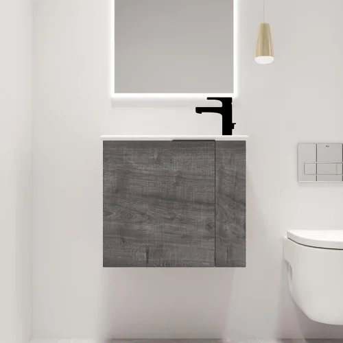 Vista 11 de Malwee Tocador de baño flotante de 18 pulgadas con fregadero, combo de tocador blanco moderno para baño pequeño, armario montado en la pared lateral