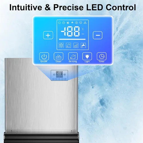 Vista 5 de Máquina comercial para hacer hielo de 450 libras/24 horas, 250 libras de almacenamiento grande dividida para negocios, 156 cubos en 7-15 minutos