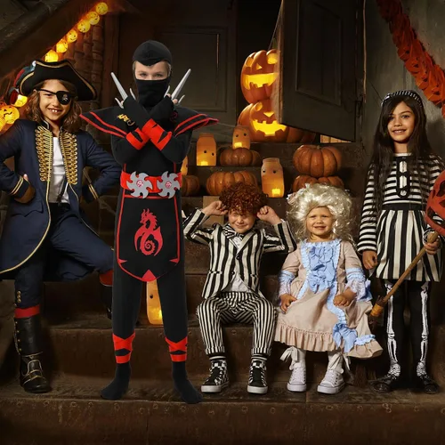 Vista 5 de Disfraz de Ninja de Halloween para niños, disfraz de Ninja Deluxe con accesorios de espuma de ninja