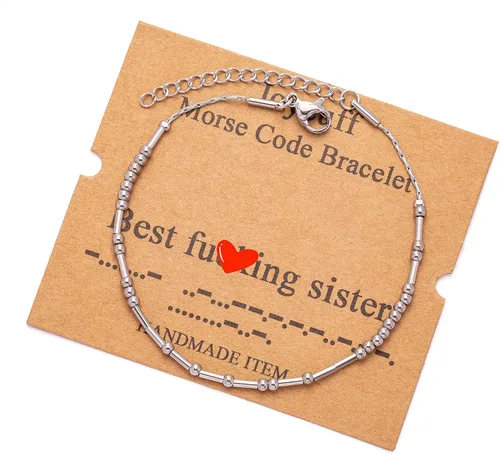 Vista 37 de JoycuFF Pulseras inspiradoras de código morse para mujeres, cuentas de plata, joyería con mantra de motivación, regalos para ella