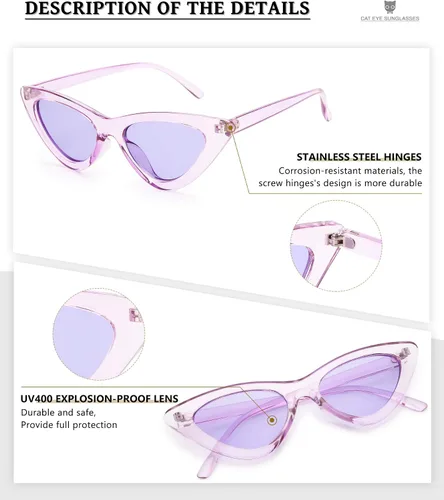 Vista 2 de Livhò Gafas de sol retro vintage angostas ojo de gato para mujer, con marco de plástico