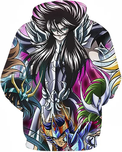 Vista 3 de UMocan Sudadera unisex con capucha de manga larga con estampado 3D de Saint Seiya con bolsillo y cordón