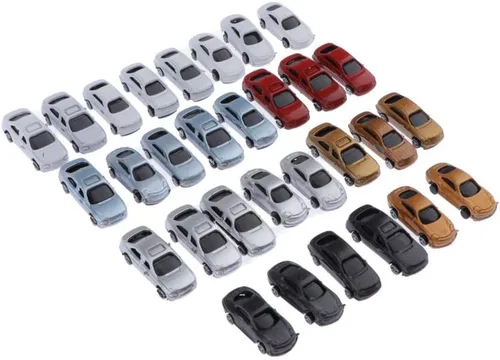 Vista 4 de LoveinDIY 30 unidades de autos miniatura surtidos para manualidades de diorama, escala Z 1:200, multicolor