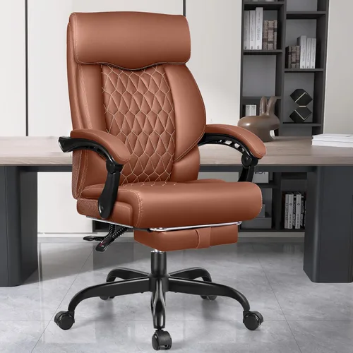 Vista 14 de Silla ejecutiva de oficina de respaldo alto - Escritorio ergonómico para computadora con función de balanceo, de cuero para gerencia