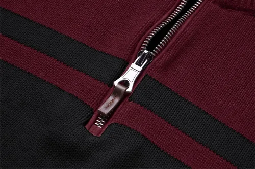 Vista 3 de MAGNIVIT Suéter para hombre, con cremallera de un cuarto, a rayas, para otoño, invierno, primavera, bloque de color, polo, sudaderas