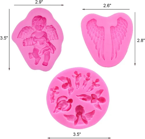Vista 2 de HiParty 3 unids/set mini ángel bebé & alas Fondant moldes Angelic Querub silicona pastel herramientas de decoración de moldes de arcilla polimérica