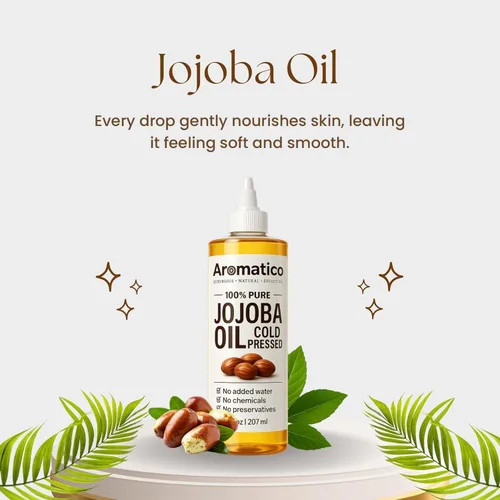 Vista 6 de Aromatco 100% Pure Jojoba Oil, Cold Pressed, Lightweight Carrier Oil for Hair, Face, Body & Scalp, All Skin Types, 3.38 fl oz