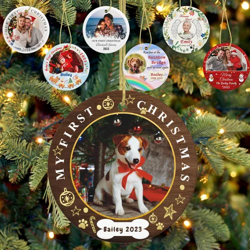Vista 25 de Adorno personalizado para la primera Navidad del bebé, adornos de Navidad con foto personalizada 2023 con imagen y nombre, regalos personalizados