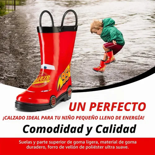 Vista 6 de Disney Cars Lightning McQueen Rust-eze Boys' Red Waterproof Easy-On Rubber Rain Boots