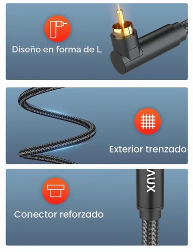 Vista 3 de VANAUX Cable de graves de 90 grados, cable de audio RCA a RCA premium, (conectores chapados en oro) ideal para espacios reducidos, cine en casa